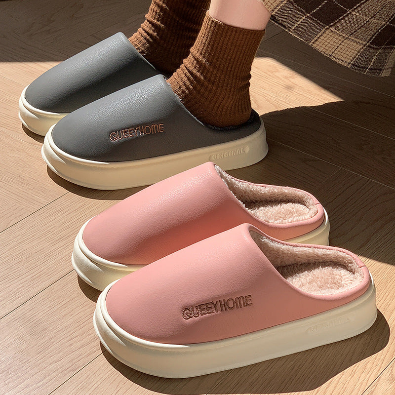 Warm Plush Slippers Waterproof And Non-slip Cotton Slippers For Home Use